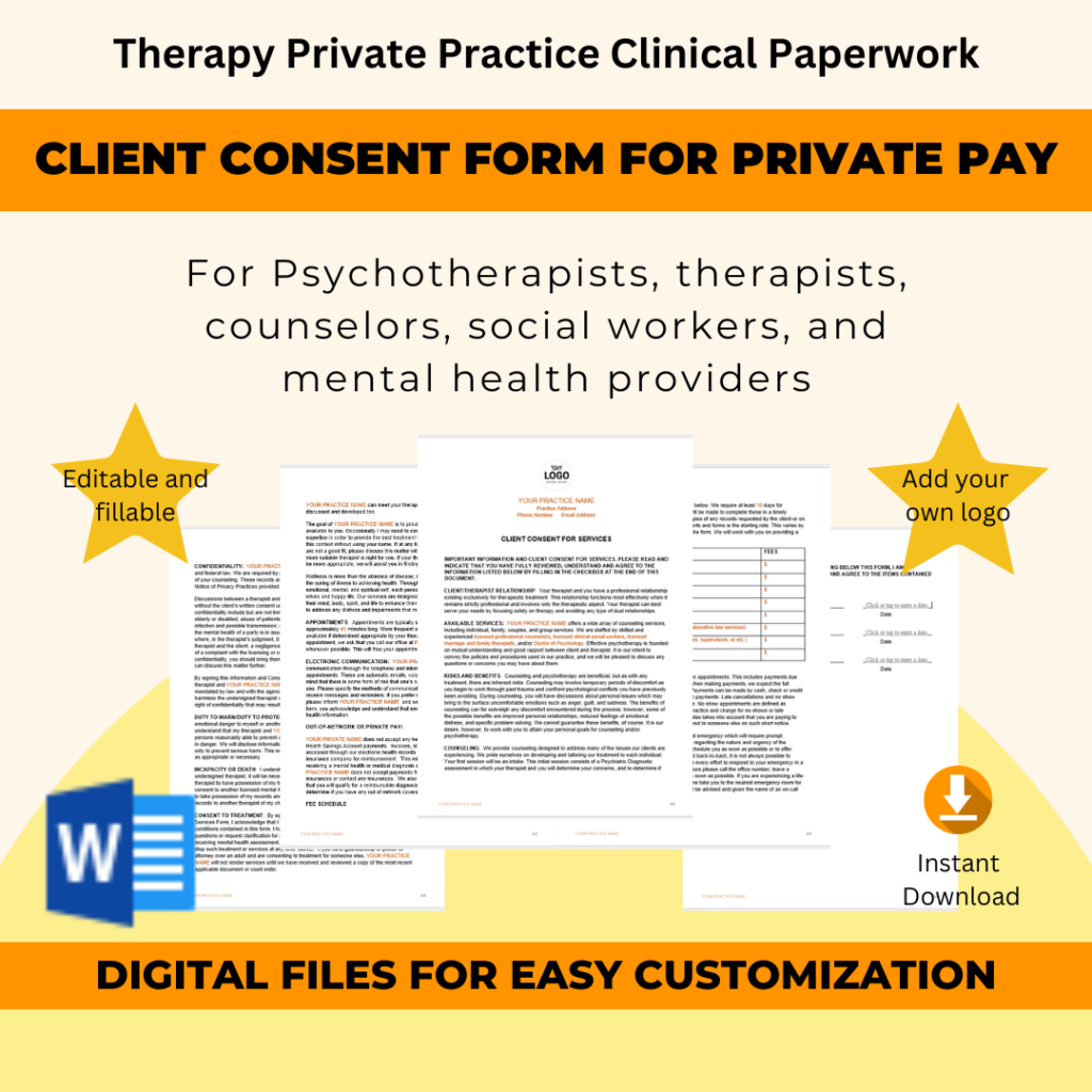 Consent Form for Private Pay - Therapy Private Practice - Fillable Document - Thumbnail for Product