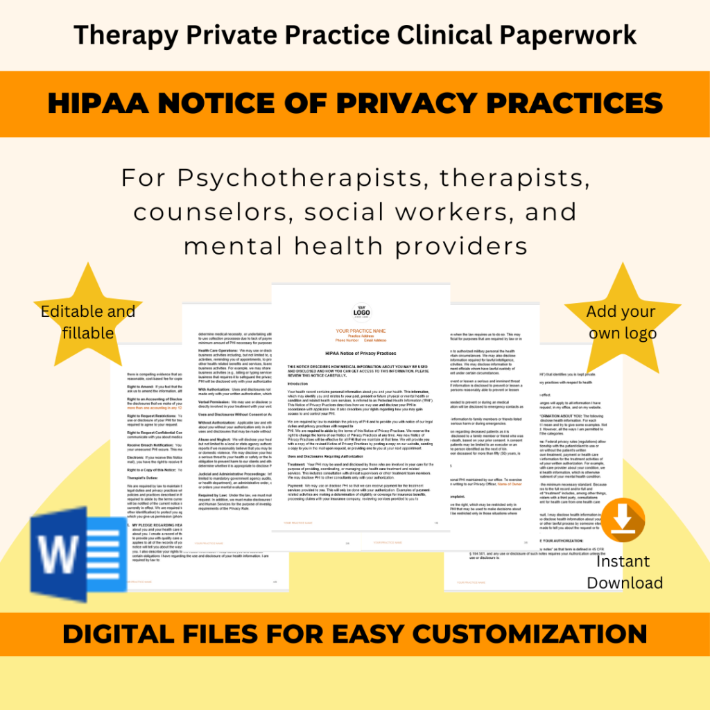 Notice of Privacy Practices - Therapy Private Practice - Fillable Document - Thumbnail for Product