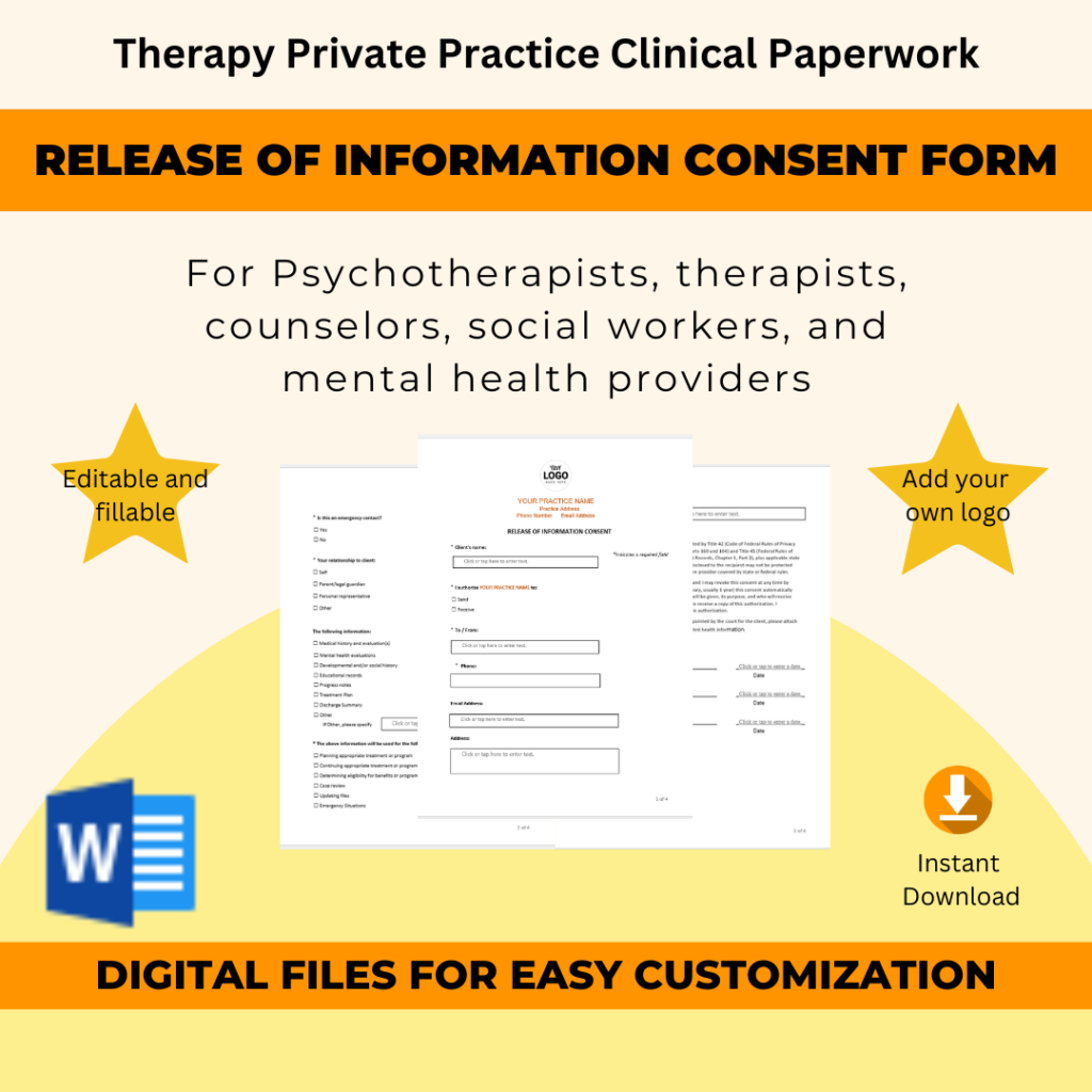 Release of Information Form - Therapy Private Practice - Fillable Document - Thumbnail for Product