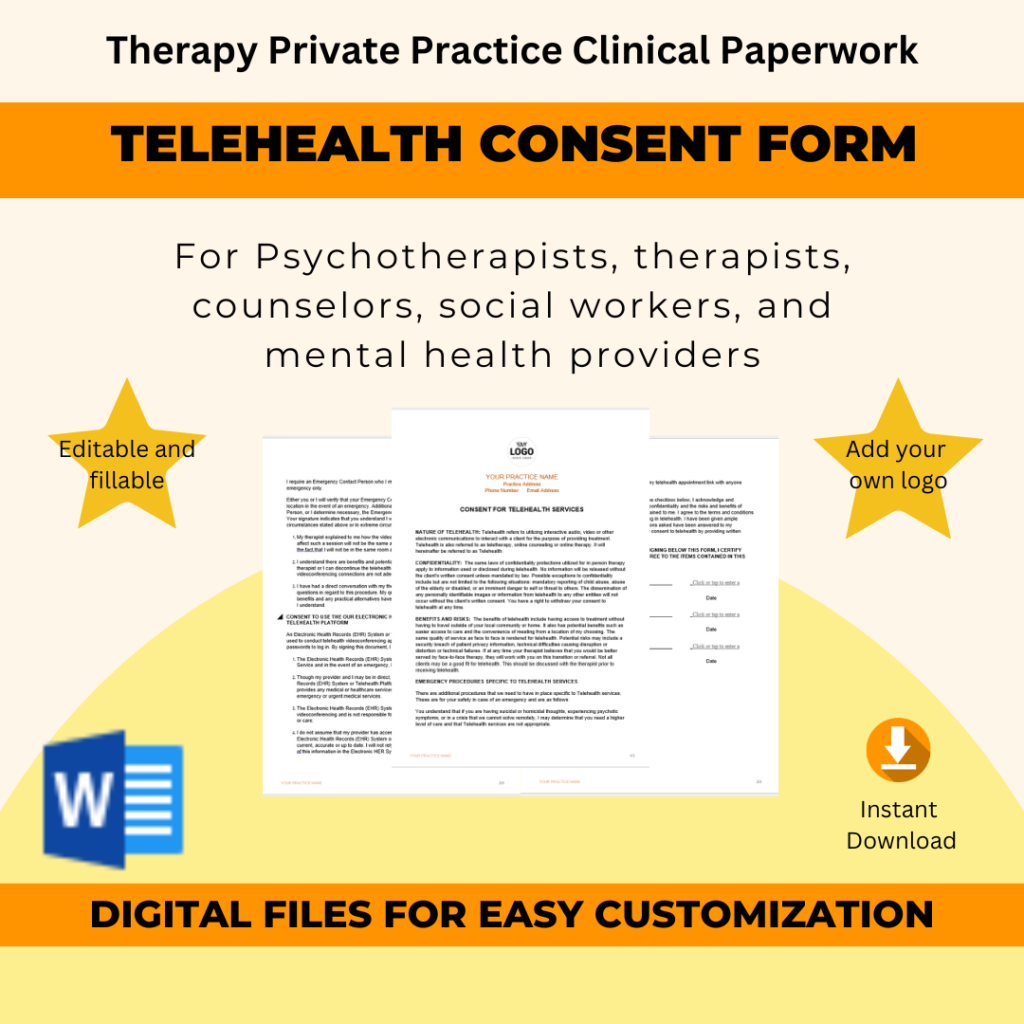 Telehealth Consent Form - Therapy Private Practice - Fillable Document - thumbnail for product